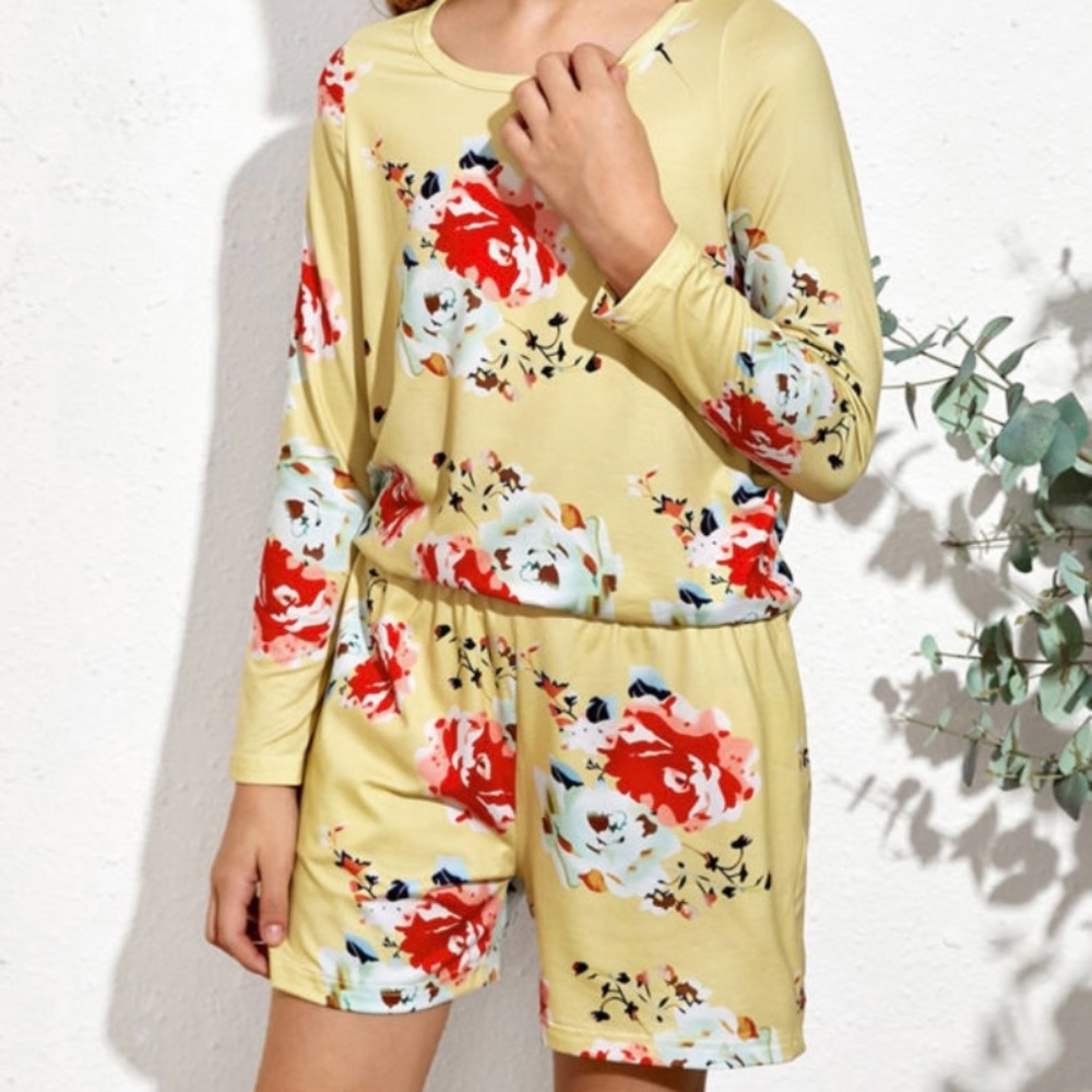 Floral Long Sleeve Top and Short Set